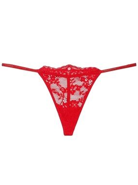 Victoria’s Secret S Bright Vermillion Twinkle Strap Lace V String Panty